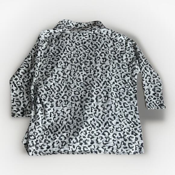 Bobeau Open Front Leopard Print Cardigan Sweater 2X Gray Black Knit Pockets - Picture 2 of 11